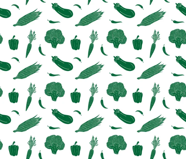 Padrão Sem Costura Vetorial Mão Verde Desenhado Doodle Esboço Vegetais — Vetor de Stock