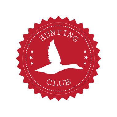 Beyaz zemin üzerinde uçan ördek silueti olan kırmızı av logosu.