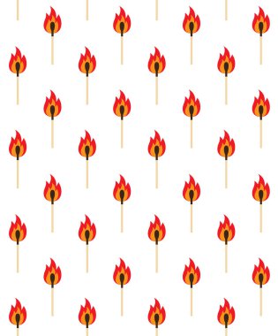 Beyaz arkaplanda izole edilmiş düz çizgi film yakma kibriti vektörsüz desen