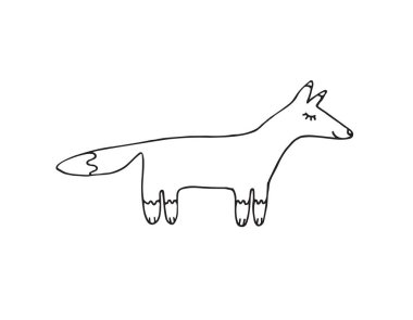 Vektör el çizimi beyaz arkaplanda izole edilmiş karalama tilkisi