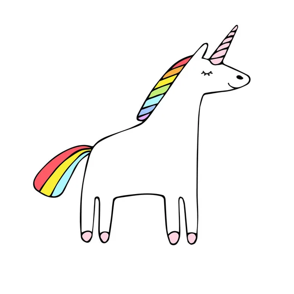 Tangan Vektor Menggambar Doodle Unicorn Terisolasi Pada Latar Belakang Putih - Stok Vektor