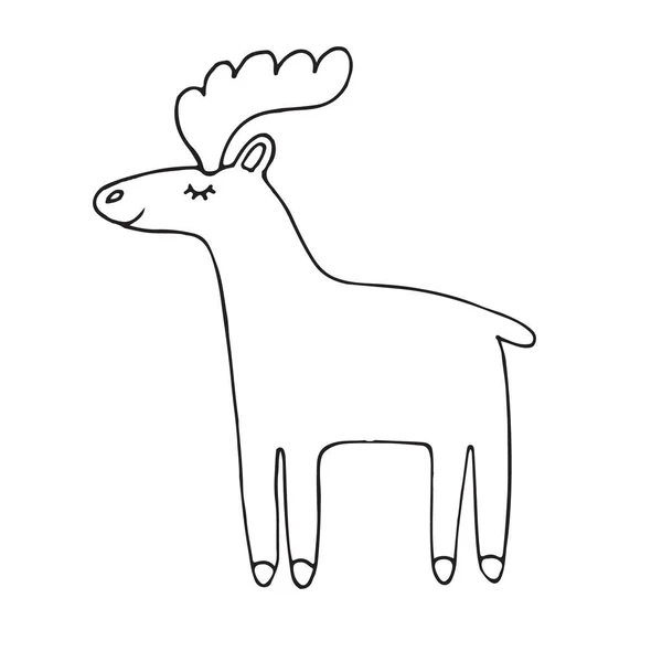 在白色背景下分离的矢量手绘涂鸦鹿麋鹿 — 图库矢量图片