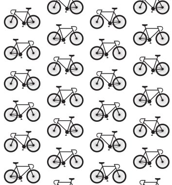 Beyaz arkaplanda izole edilmiş düz siyah bisiklet siluetinin vektörsüz deseni