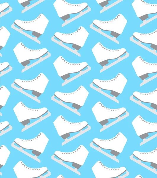 蓝色背景下孤立的平面卡通白色冰鞋矢量无缝图案 — 图库矢量图片