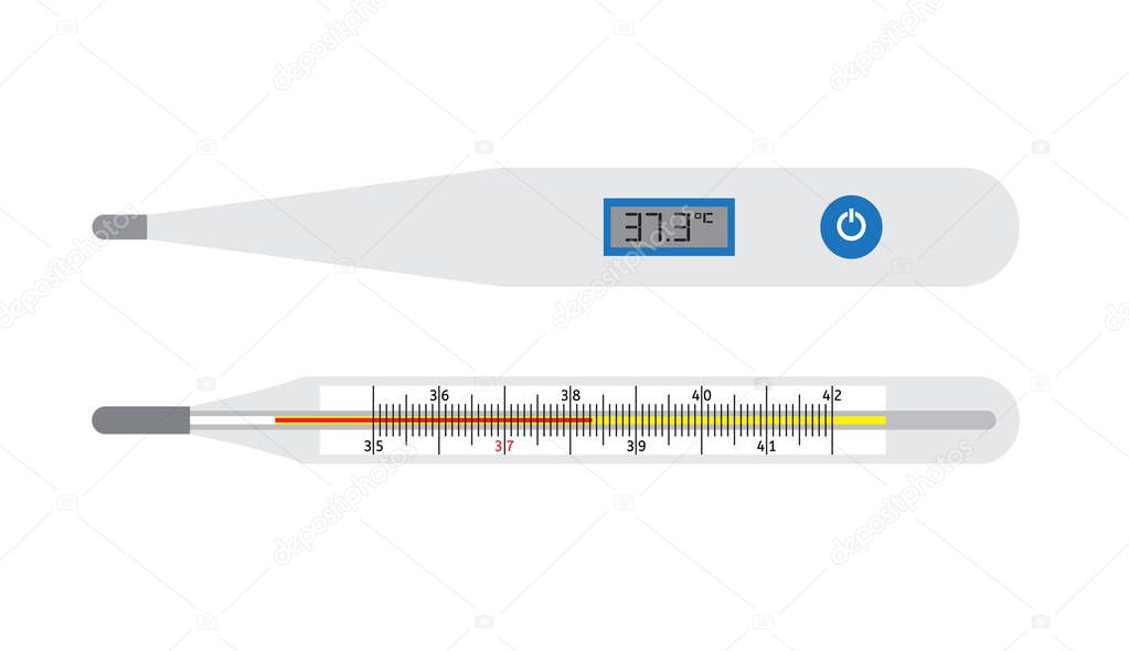 Vector flat set of medical and digital thermometer