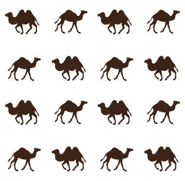 Beyaz arkaplanda izole edilmiş siyah deve siluetinin vektörsüz deseni