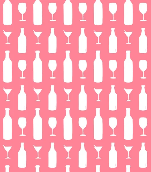 Padrão sem costura vetorial de garrafa de vinho e vidro — Vetor de Stock