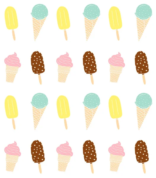 涂鸦素描冰淇淋的矢量无缝图案 — 图库矢量图片