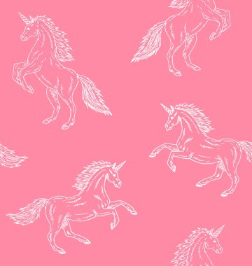 Tek boynuzlu atların kusursuz deseni.  