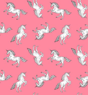 Tek boynuzlu atların kusursuz deseni.  