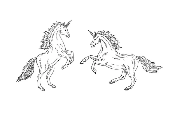 Patrón Sin Costura Unicornios Dibujados Mano — Archivo Imágenes Vectoriales