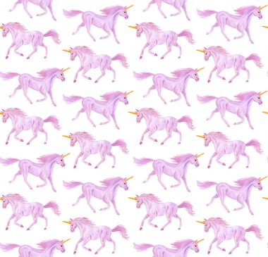 Tek boynuzlu atların kusursuz deseni.  