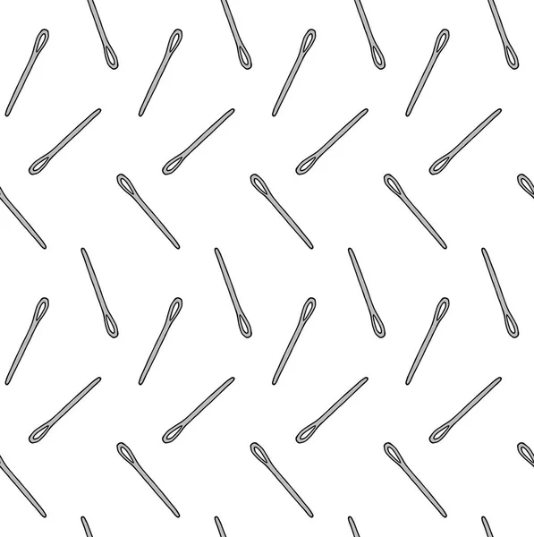 白い背景に隔離された刺繍針を縫う灰色の手描きの落書きスケッチのベクトルシームレスパターン — ストックベクタ
