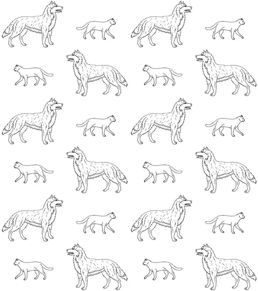 Vektor Nahtlose Muster Von Handgezeichneten Doodle Skizze Katzen Und Hunde — Stockvektor
