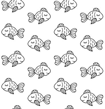 Siyah ve beyaz balıklı vektörsüz desen.