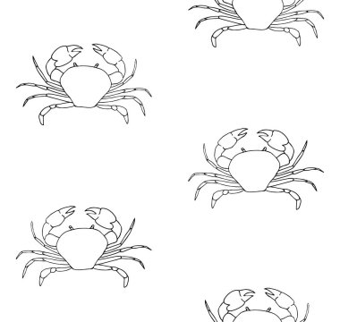 Beyaz arkaplanda izole edilmiş el çiziminin vektörsüz desenli çizim yengeci