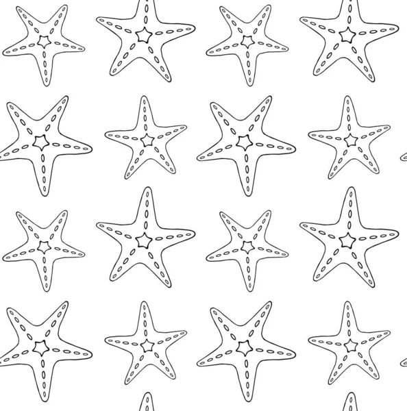 Patrón sin costura vectorial de esbozo estrella de mar — Vector de stock