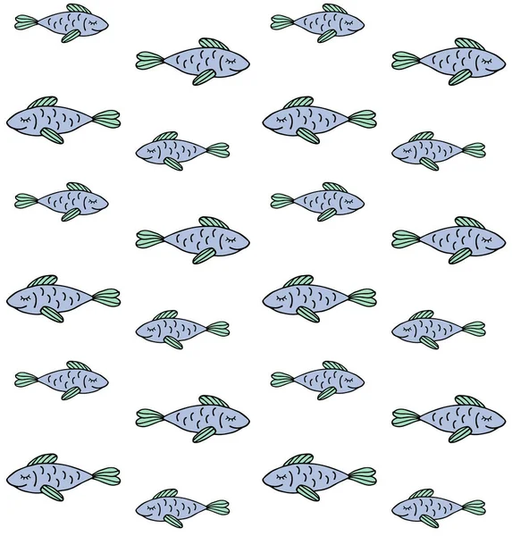 Patrón sin costura vectorial de los peces del boceto de garabato — Vector de stock