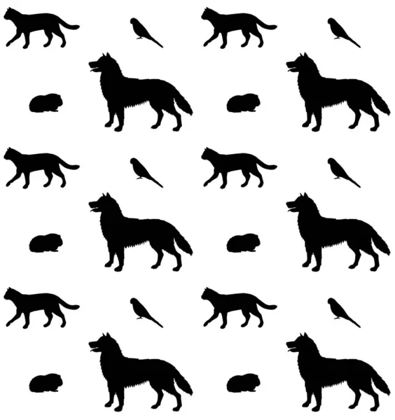 Vektor nahtlose Muster von Haustieren Tiere Silhouette — Stockvektor