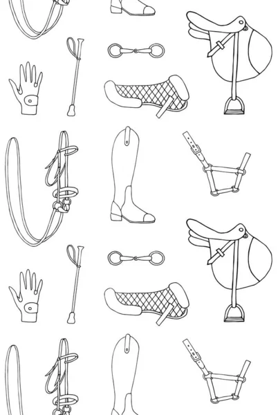 Διάνυσμα Απρόσκοπτη Μοτίβο Του Χέρι Doodle Σκίτσο Ιππασίας Εξοπλισμού Που — Διανυσματικό Αρχείο