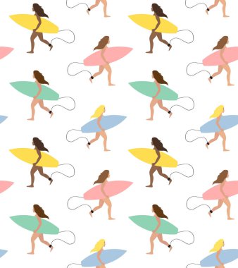 Kızlar vektör illüstrasyonunda sörf yapıyor 