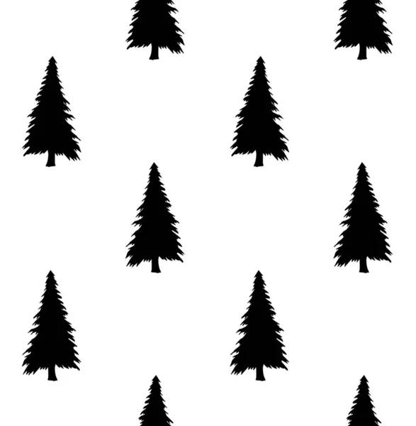 Nahtloses Muster Mit Bäumen Und Silhouetten Von Tannen — Stockvektor