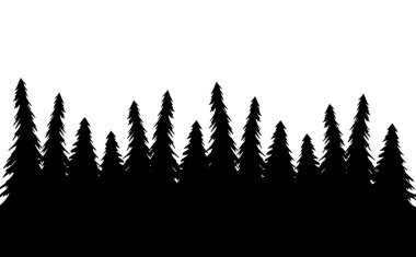 Vektör el çizimi çiz çiz çam ağacı orman silueti beyaz arka planda izole