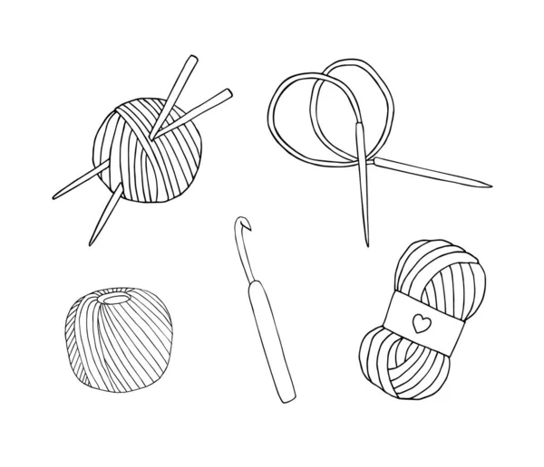 Vector Set Yarn Knitting Tools — Stock Vector