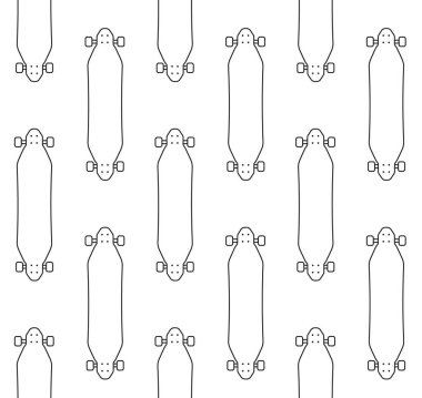 Beyaz zemin üzerinde izole edilmiş düz ana hatlı uzun tahta pateninin vektörsüz deseni