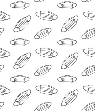 Beyaz arka planda izole edilmiş düz hatlı tıbbi yüz maskesi vektörsüz deseni