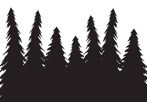 Vector Handgezeichnete Doodle Skizze Schwarze Fichte Wald Silhouette Isoliert Auf — Stockvektor