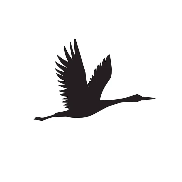 在白色背景下孤立的矢量黑色手绘飞鹤的轮廓 — 图库矢量图片