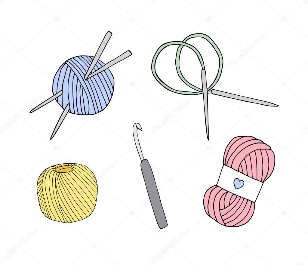 vector set of yarn and knitting tools