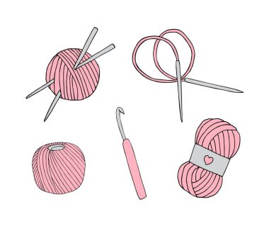 Pembe örgü aksesuarlarının vektör çizimi