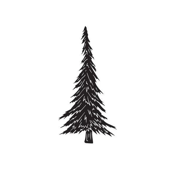 Wektor czarny strony rysowane doodle szkic świerk drzewo — Wektor stockowy
