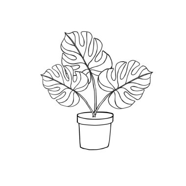 Vektör el çizilmiş eskiz canavarı tencerede beyaz arka planda izole edilmiş.