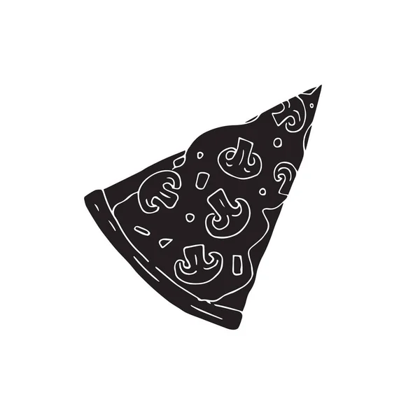 Векторный Рисунок Рисования Каракули Черного Гриба Пицца Ломтик Изолирован Белом — стоковый вектор