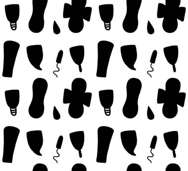 Kadın hijyen seti. Aylık dergilerin el çizimi karikatür koleksiyonu