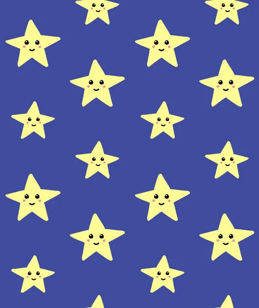 Векторный Бесшовный Рисунок Жёлтой Ручной Каракули Звездой Синем Фоне — стоковый вектор
