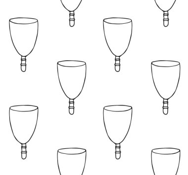 El çiziminin kusursuz deseni. Beyaz arkaplanda izole edilmiş adet bardağı çizimi.