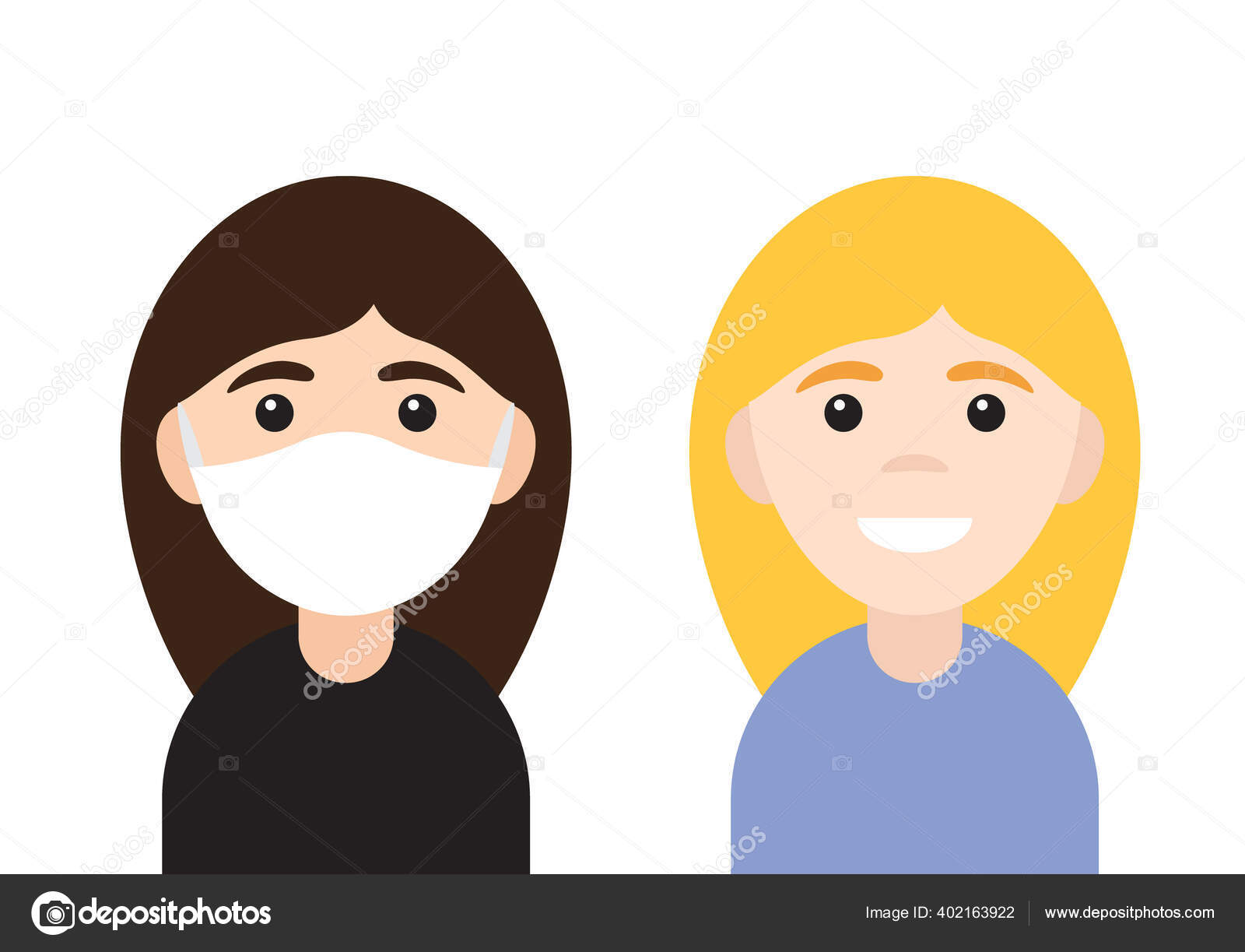 Vector Flat Cartoon Two Different Woman Girl Medical Face Mask Vector Image By C Swetsol Vector Stock 402163922