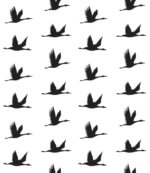 Patrón Sin Costura Vectorial Silueta Pájaro Grúa Voladora Dibujada Mano — Archivo Imágenes Vectoriales