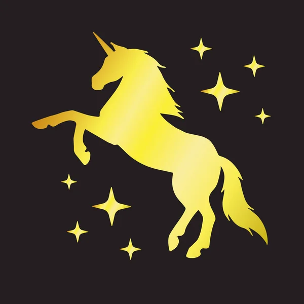 Vektor Glitter Emas Unicorn Siluet Dengan Bintang Bintang Terisolasi Pada - Stok Vektor