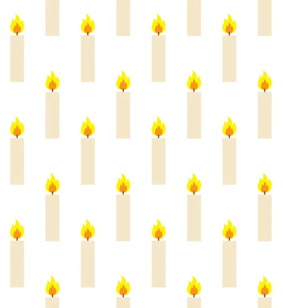 Vector Seamless Pattern Flat Cartoon Burning Candle Isolated White Background — Stock Vector