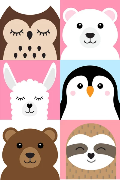 Düz çizgi filmlerden oluşan bir vektör demeti. Farklı hayvanlar ve kuşlar beyaz arka planda izole edilmiş durumdalar.