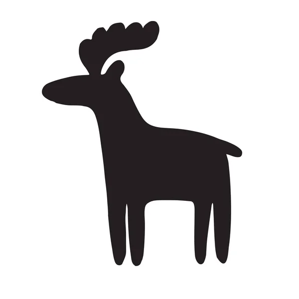 Vector Handgezeichnete Schwarze Doodle Hirsch Elch Silhouette Isoliert Auf Weißem — Stockvektor