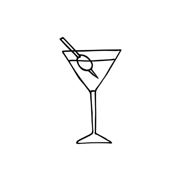 Vector Handgezeichnete Doodle Skizze Martini Cocktail Isoliert Auf Weißem Hintergrund — Stockvektor