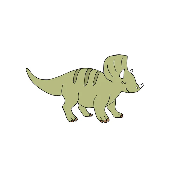 Croquis Vectoriel Dessiné Main Tricératops Vert Dinosaure Isolé Sur Fond — Image vectorielle