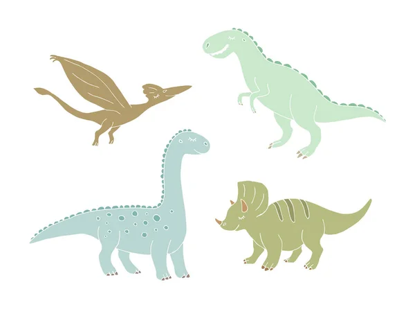 Conjunto Vectores Paquete Bosquejo Garabatos Dibujado Mano Dinosaurio Diferentes Colores — Archivo Imágenes Vectoriales