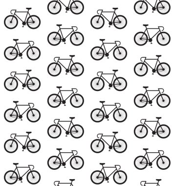 Beyaz arkaplanda izole edilmiş düz siyah bisiklet siluetinin vektörsüz deseni